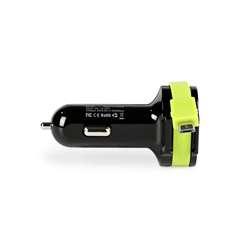 Car charger 3-Outputs 6 A 2 X USB / MICRO USB BLACK / GREEN
