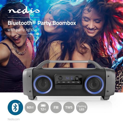 Stereo Portatile per Feste | 3 Ore di Autonomia | Tecnologia Wireless Bluetooth® | Radio FM | Luci per Party | Nero