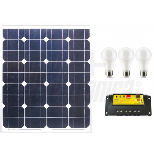 Photovoltaic kit 45W 12V with 1pz 10a regulator and 3pz LED lamp - without battery