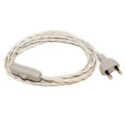 Electric cable 220V 1.5 mt with switch and thorn 10a cable braid 2x0.75 ivory